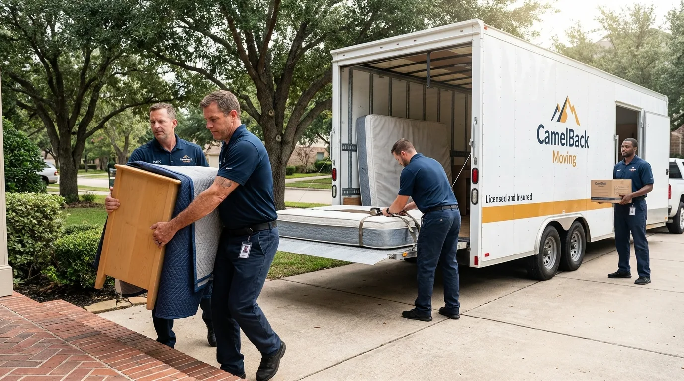 Crew loading residential truck for cross-state move from Kilgore, TX